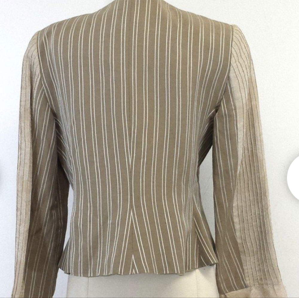 Armani Collezioni - Tan & White Pin Striped Linen & Silk Jacket Sz 14 - Picture 3 of 9